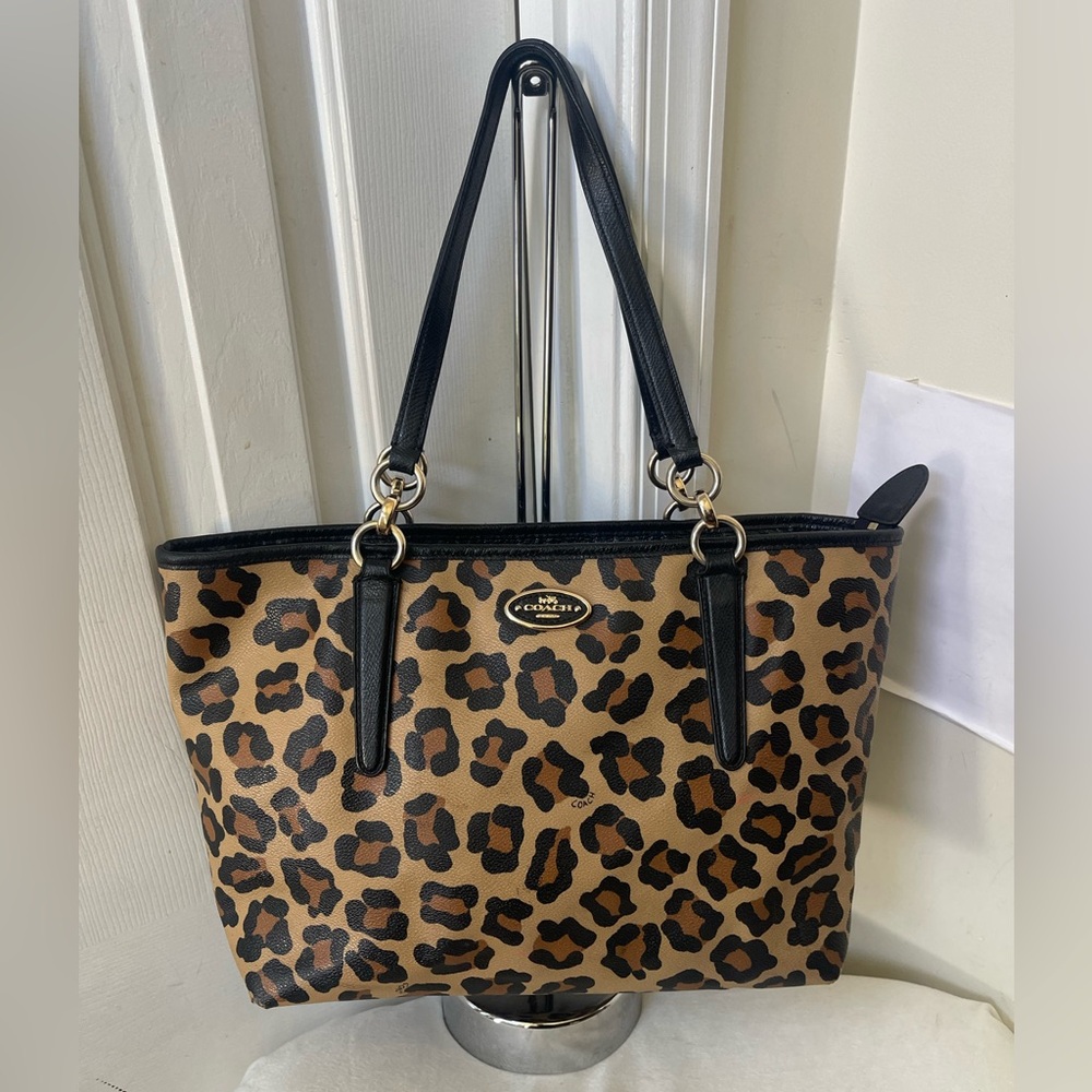 Coach Leopard-Print Tote in Brown and Black
